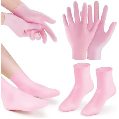 Розовые силиконовые носки и перчатки Aphlos (по 1 паре) для интенсивного увлажнения, устранения шероховатости и лечения мозолей, увлажняющий у