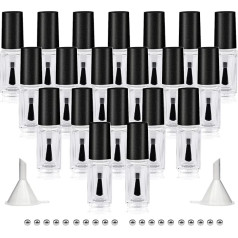 Agidea 20pcs 5ml Empty Nail Polish Bottles with Round Brush Small Empty Jar Refillable Nail Polish Containers with Mixing Balls and Funnels (Matte Black)
