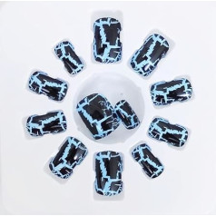 Sri Krishna Culture - Künstliche schwarze und blaue Designer-Nägel mit Nagelkleber, Set mit 12 Nägeln.