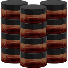 12pcs Amber Plastic Cosmetic Jars Leakproof Jars with Black Lids for Cream, Lotion, Powder, Ointment, Beauty Products etc.