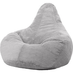 Icon Dalton Bean Bag Corduroy, Grey, Gaming Bean Bag Adult with Filling, Bean Bag, Cord Chair, Lounge Chair, Bedroom, Living Room, Living Room Furniture