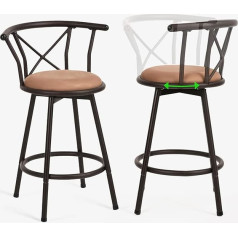 Meuble Cosy Комплект из 2 барных стульев поворотных высотой 63 см с подставкой для ног и замшевым сиденьем для столовой, кухни и бара в индустриал