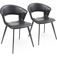 Kare Design Reunion Chair Set of 2 Black Upholstered Dining Room Chairs Retro Design 46 cm Seat Height Upholstered Chair for Dining Table or Home Office Table 77 x 57 x 52 cm (H x W x D)