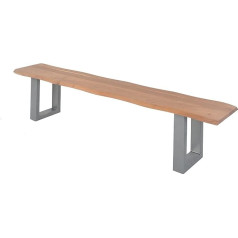 ‎Sam SAM Quintus Bench 220 x 42 cm Acacia Wood Natural Coloured Silver Painted Metal Legs, Bench with Real Wane Edge, Solid Wooden Bench