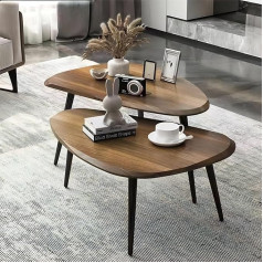 Generisch Mid Century Walnut Modern Small Oval Coffee Table Set for Living Room Home Office and Cafe Nesting Tables Side Tables Middle Table Modern Sofa Table Design L+H