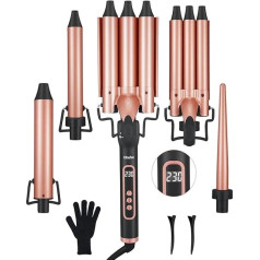 Набор щипцов для завивки 5 в 1, щипцы для завивки Ohuhu с насадками 9-32 мм для крупных и мелких локонов, керамическое покрытие 19 мм/25 мм, 3 волновы