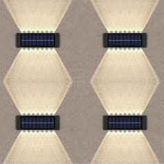 Pack of 4 Solar Lights Outdoor Wall Light, Solar 16 LED Wall Light Up & Down Light Decorative Waterproof Solar Lights for Garden, Lawn, Balcony, Patio, Yard (16 LED Warm White, Pack of 4)