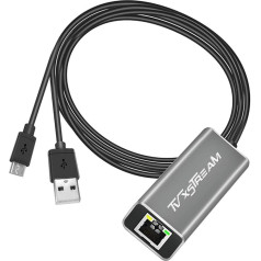 Адаптер USB Ethernet (серебристый) для Fire TV Stick Lite/4K/4k Max Firestick или Chromecast с разъемом Micro Non Type C, USB к RJ45 Ethernet, кабель питания USB 3 фута (1 м), скорость до