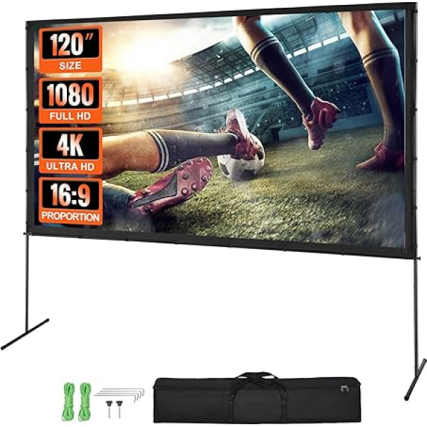 VEVOR Проекционный экран с подставкой 120 дюймов HD 4K Открытый крытый проекционный экран Быстрый складной портативный киноэкран 16:9 для домашне
