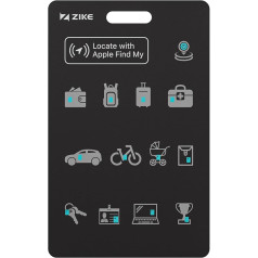 ZIKE SmartCard Wallet Tracker Thin 2 mm, Smart Bluetooth Card Tag Compatible with Apple Where is App (iOS Only), Wireless Charging Tracker, IPX7 Waterproof, for Travel Suitcase/Wallet/Bags and More