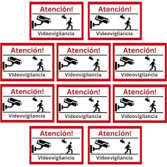 Olanmarp 10 unidades de pegatinas de videovigilancia aprox 80 x 50 mm - Protección Efectiva contra Robos con Colores de Señal - Resistant al Clima y UV, Fácil de Colocar