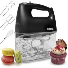 Ручной миксер Duronic HM4/ Ручной миксер с функцией турбо, венчиком из нержавеющей стали, крюком для теста и венчиком и ящиком для хранения, 400 Вт