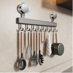 FERCOSEN Кухонная вешалка без сверления с присосками | 8 крючков, длина 40 см, нагрузка 20 кг, установка за 1 минуту | Съемный антикоррозийный крючо