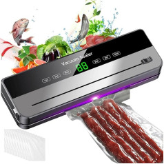 Вакуумный запайщик 5 в 1 для продуктов с 10 вакуумными пакетами 20 x 30 см, съемной пленкой 65 кпа со светодиодным дисплеем и резаком для сухих и в