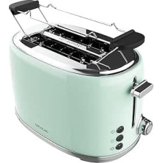 Тостер Cecotec 2 ломтика Toast & Button 1000 Retro Double Green, 980 Вт, 2 широких и коротких слота по 3,8 см, нержавеющая сталь, верхние подставки, регулируемая мощн