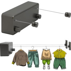 2 x 4.2 m Clothes Line Extendable Wall Clothes Airer, Double Wire Rope Washing Line for Balcony Outdoor, Grey Washing Line for Pull-Out