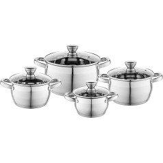 Набор кастрюль FLORINA Oliver 5G1030, нержавеющая сталь, 8 предметов, индукция, 4 кастрюли, 4 стеклянные крышки, подходит для всех типов плит, можно мыт