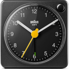 Braun Модель BC02XB Классические аналоговые дорожные часы-будильник с функцией пробуждения и подсветкой, компактный размер, тихий кварцевый ме