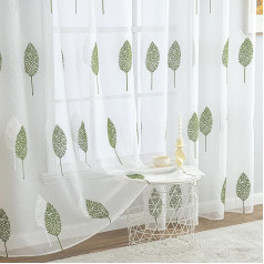 MIULEE Прозрачные шторы с зелеными и белыми листьями, люверсы высотой 245 см, современные шторы для гостиной комплект из 2, вышивка на окне лювер
