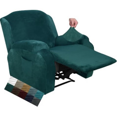 CHELZEN Velvet 4-Piece Recliner Cover Stretch Plush Soft Cover for Recliner Chair Thick Soft Recliner Chair Slipcover with Side Pocket (Black Green)