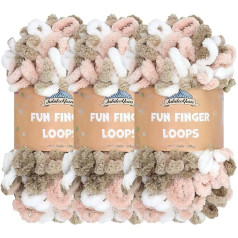 JubileeYarn Fun Polyester Finger Loop Yarn Jumbo Weight - в клубке 100 г - розовый, коричневый, белый - 3 мотка