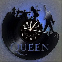 The Queen Rock Music Band Vinyl Wall Clock, LED 7 Colors Night Lamp Retro Wall Clock, Living Room, Kitchen, Unique Gifts, Handmade Home Wall Decoration (with Light)