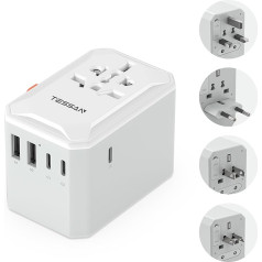 TESSAN Адаптер для путешествий по всему миру с 3 USB C и 2 USB A, адаптер для путешествий по всему миру, 2500 Вт адаптер для розеток, универсальный адап