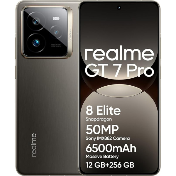 Realme GT 7 Pro 5G смартфон 12 + 256 ГБ, чипсет Snapdragon® 8 Elite, камера AI Ultra-Clear Snap, зарядка Supervooc 120 Вт, титановый аккумулятор 6500 мАч, IP69, разблокировка под во