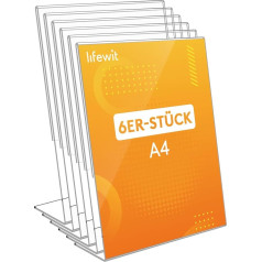 Lifewit 6 Pack A4 акриловый держатель для вывесок, прозрачная L-образная подставка, настольный держатель для вывесок, пластиковая фоторамка, диспл