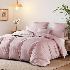 Boqingzhu Mako Satin Bed Linen 135 x 200 cm Pink Dusky Pink 100% Cotton Lyocell Silk Bed Linen Set with Pillowcase 80 x 80 cm, Breathable and Soft, Perfect for Summer and Winter