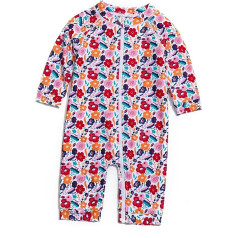 BONVERANO Baby Girls' One-Piece Swimsuit UPF 50+ Sun Protection Full Zip Sunsuit with Sun Hood