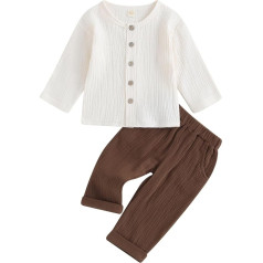 Geagodelia Muslin Baby Clothing Set Boy Long Sleeve Shirt and Trousers Clothing Sets for Toddlers Boys Baby Cotton Summer Outfits with Pockets