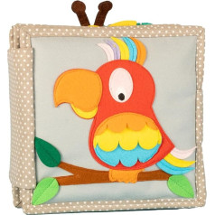 Jolly Designs Mini Quiet Book Iridescent Parrot - Монтессори-игрушка с 6 месяцев - Развивает моторику и сенсорику - Занимательная книжка из фетра - Книжка из фетра 