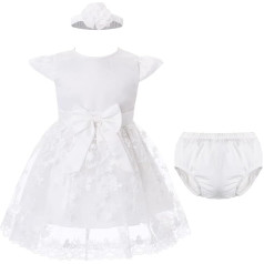 Freebily Baby Girl Christening Dress Festive Short Sleeve Lace Princess Dress Headband and Baby Slip Set Wedding Party Dress Blessing Dresses
