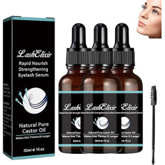 Dnyun Lash Elixir Rapid Growth Strengthening Eyelash Serum, Organic Castor Oil Eyelash Serum, Intensive Lash Volumising Serum, Eyelash Serum to Grow Eyelashes, Strengthen and Nourish (3 Pieces)