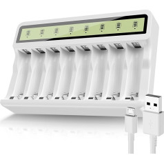 POWEROWL Зарядное устройство с ЖК-экраном (порт Micro USB, независимый слот) для перезаряжаемых аккумуляторов NI-MH NI-CD AA AAA