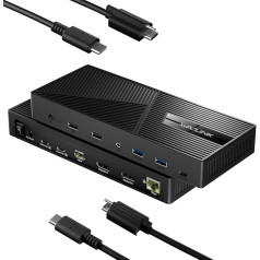 WAVLINK KVM переключатель 2 ПК 3 монитора, USB-C HDMI KVM переключатель 4K @ 60 Гц с 230 Вт PD, 2xDP, HDMI, 5xUSB портов, Ethernet, аудио/микрофон, для 2 компьютеров с общей 