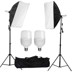Набор софтбоксов для фотостудии, Abeatstudio 2 x 50 x 70 см Softbox LED Lighting Set with 2 x 25 W 5500 K Light Bulbs, 2 m Fully Adjustable Light Stand for YouTube, Tiktok Video Recording, Studio Portraits,