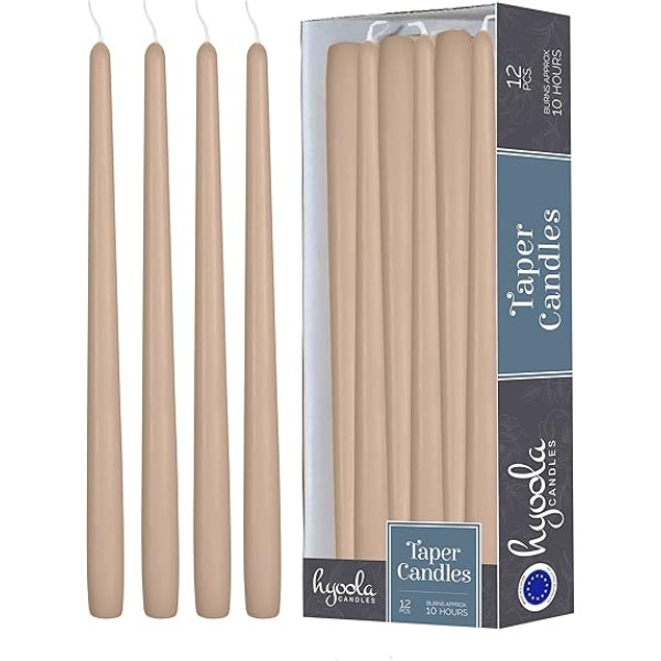 Hyoola Taper Candles - 30 см Sahara Beige, Настольные свечи без капель - Время горения свечи 10 часов - Упаковка из 12 штук