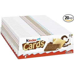 Киндер Кард - 20 индивидуальных упаковок по 10 хрустящих вафель, сливочная начинка из молока и какао и бисквитная вафля со вкусом детского шо