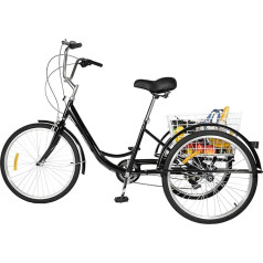 Трицикл Fridgestea 24 дюйма для взрослых, 8-скоростной грузовой трицикл, 3-х колесный велосипед с задней корзиной для покупок, ручной звонок, двойн