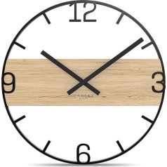 Cander Berlin Adeon XXL Vintage Wall Clock Silent 45 cm Metal Wood Oak Veneer without Ticking Noises Modern Black Living Room