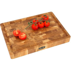 B4K® 35 x 25 x 4 см Кухонная доска из дуба с ручками, силиконовыми ножками и желобком для сока | Разделочная доска из дуба | Разделочный блок