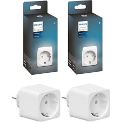 2 упаковки Philips Hue Smart Plug White, умная розетка, совместимая с Amazon Alexa (Echo, Echo Dot), 8,4 см x 5,1 см x 5,1 см