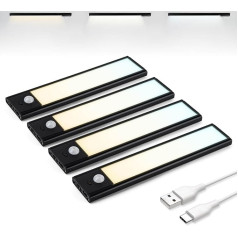 Brendz Светильник для шкафа с датчиком движения, освещение шкафа, 4 x 20 см, 3 цветовые температуры, перезаряжаемый, диммируемое освещение шкафа, 