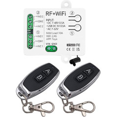 DieseRC Tuya 2 канала WiFi интеллектуальный переключатель, DC 5V 12V 24V 36V пассивный выходной релейный модуль с 2x RF пульт дистанционного управления, сов