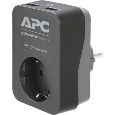 APC Surge Protector - PME1WU2B-GR - Адаптер розетки с защитой от перепадов напряжения (1 вилка Schuko, 2 выхода USB для зарядки, черный)