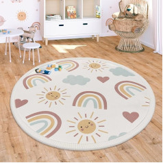 Paco Home Коврик для детской комнаты Baby Crawling Mat Play Mat Washable Non-Slip Rainbow Planet Sun Animals Soft, Размер: 120 см круглый, Цвет: Разноцветный 2