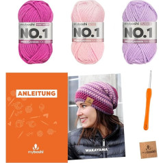 myboshi Crochet Set Beanie Wakayama, Набор для вязания крючком для начинающих, Включает шерсть №1, иглу и инструкции, этикетку, Набор для вязания крючком дл