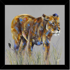 Artko Lioness Framed Print - Huntress Painting by Louise Luton - современное произведение искусства с животным мотивом - 33,5 x 33,5 см